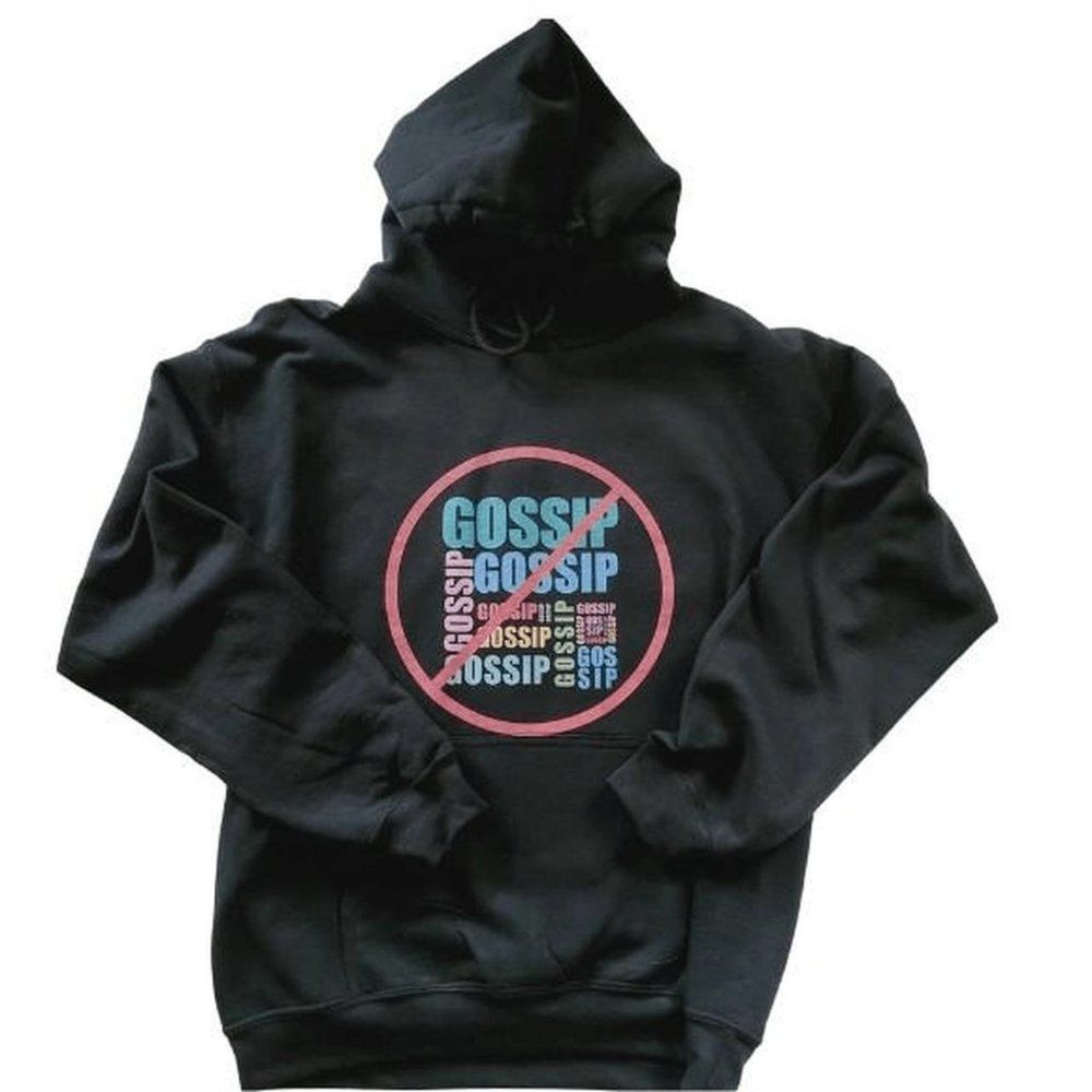 Black Unisex Custom "No Gossip" Graphic Hoodie Size Medium